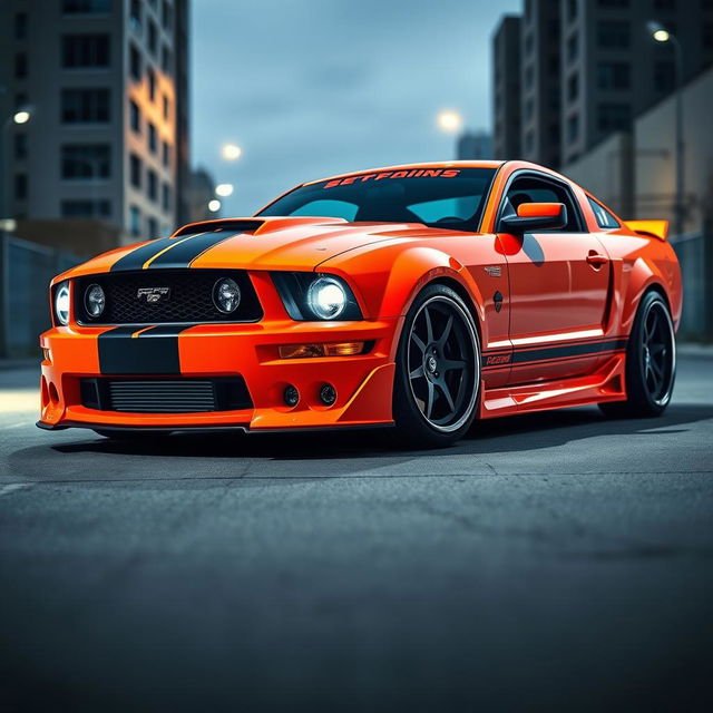 A stunning 2006 Ford Mustang designed in the unique style of Khyzyl Saleem, featuring aggressive body modifications, a vibrant color scheme, and striking detailing