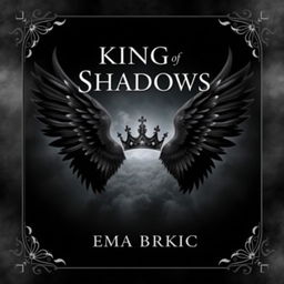 A stunning book cover design featuring the title 'King of Shadows' at the top in an elegant, bold font that conveys a sense of mystery and magic