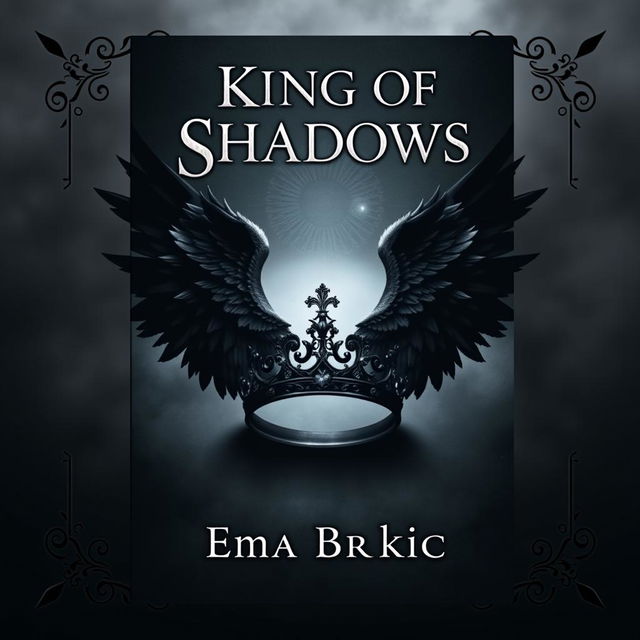 A captivating book cover design featuring the title 'King of Shadows' at the top in a bold, mystical font that conveys a sense of intrigue