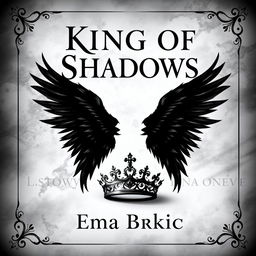 A captivating book cover design featuring the title 'King of Shadows' at the top in a bold, mystical font that conveys a sense of intrigue