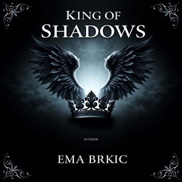 A captivating book cover design featuring the title 'King of Shadows' at the top in a bold, mystical font that conveys a sense of intrigue