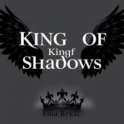 A visually striking book cover design featuring the title 'King of Shadows' prominently displayed in the center, with elegant, bold typography that conveys mystery and allure