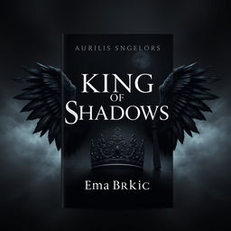 A visually striking book cover design featuring the title 'King of Shadows' prominently displayed in the center, with elegant, bold typography that conveys mystery and allure