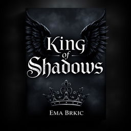A visually striking book cover design featuring the title 'King of Shadows' prominently displayed in the center with a captivating, elegant font that evokes a sense of mystery