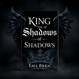 A visually striking book cover design featuring the title 'King of Shadows' prominently displayed in the center with a captivating, elegant font that evokes a sense of mystery