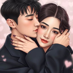 A tender scene depicting Taehyung, showcasing his heart-shaped face with a wide forehead tapering down to a defined chin