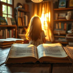 An old, weathered book lying open on a rustic wooden table