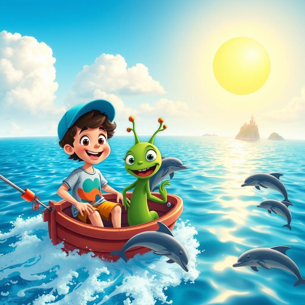 A vibrant and whimsical scene of Max and Zog on a small boat navigating the Narrow Sea