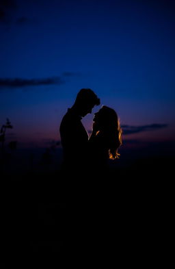 A beautifully composed scene depicting two lovers embracing during a dark dawn