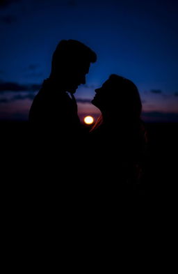 A beautifully composed scene depicting two lovers embracing during a dark dawn