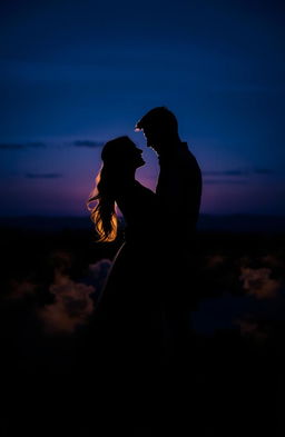 A beautifully composed scene depicting two lovers embracing during a dark dawn