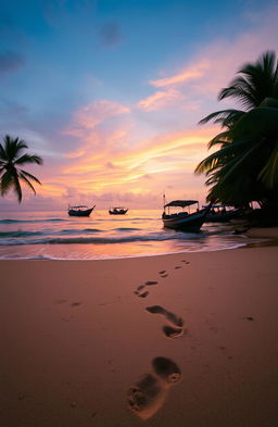 A serene beach scene capturing the beauty of Aceh's coastline, with soft, golden sand stretching towards the horizon