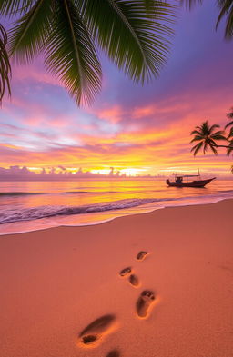 A serene beach scene capturing the beauty of Aceh's coastline, with soft, golden sand stretching towards the horizon