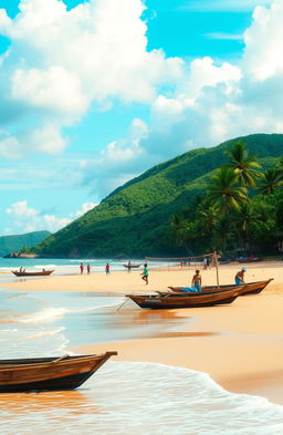 A beautiful beach scene depicting the memories of Aceh, Indonesia, featuring soft golden sand and gently lapping waves