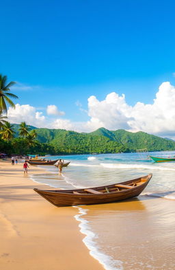 A beautiful beach scene depicting the memories of Aceh, Indonesia, featuring soft golden sand and gently lapping waves