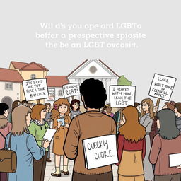 An illustration conveying a perspective that opposes LGBT advocacy, depicted in a thoughtful manner