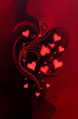 An abstract representation of deep dark love, featuring swirling shadows and deep crimson hues that blend together