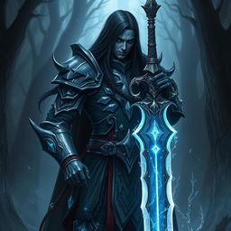 A Shadar-Kai character with long black hair, adorned in a paladin's armor that is both intricate and imposing, symbolizing a break in their oaths