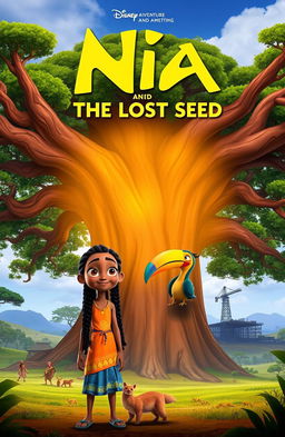 A vibrant and colorful animated movie poster for 'Nia and the Lost Seed'