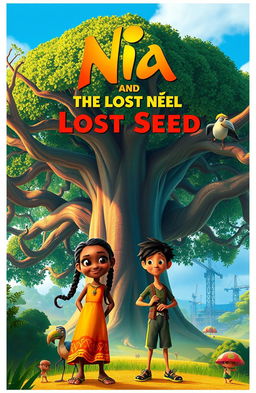 A vibrant and colorful animated movie poster for 'Nia and the Lost Seed'