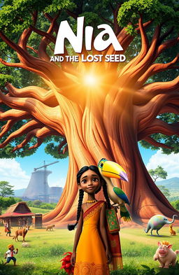 A vibrant and colorful animated movie poster for 'Nia and the Lost Seed'