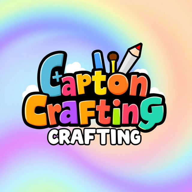 A vibrant and playful logo for a YouTube channel named 'Cartoon Crafting'