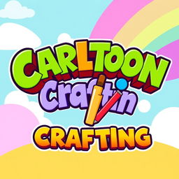 A vibrant and playful logo for a YouTube channel named 'Cartoon Crafting'