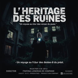 A cinematic poster for an urban exploration (URBEX) themed movie titled 'L'Héritage des Ruines'
