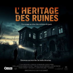 A cinematic poster for an urban exploration (URBEX) themed movie titled 'L'Héritage des Ruines'