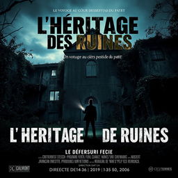A cinematic poster for an urban exploration (URBEX) themed movie titled 'L'Héritage des Ruines'