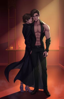 A romantic and intriguing scene centered around two characters named Robe and Jhayden, surrounded by a mysterious and moody atmosphere