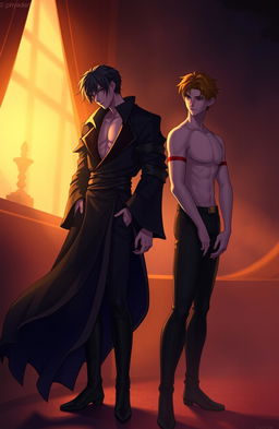 A romantic and intriguing scene centered around two characters named Robe and Jhayden, surrounded by a mysterious and moody atmosphere