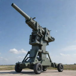 A formidable anti-aircraft weapon system, intricately detailed and standing ready against a backdrop of an open sky.