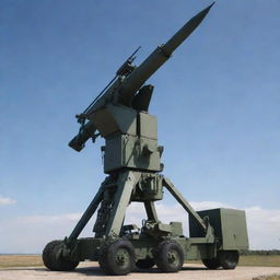 A formidable anti-aircraft weapon system, intricately detailed and standing ready against a backdrop of an open sky.