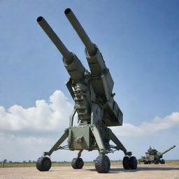 A formidable anti-aircraft weapon system, intricately detailed and standing ready against a backdrop of an open sky.