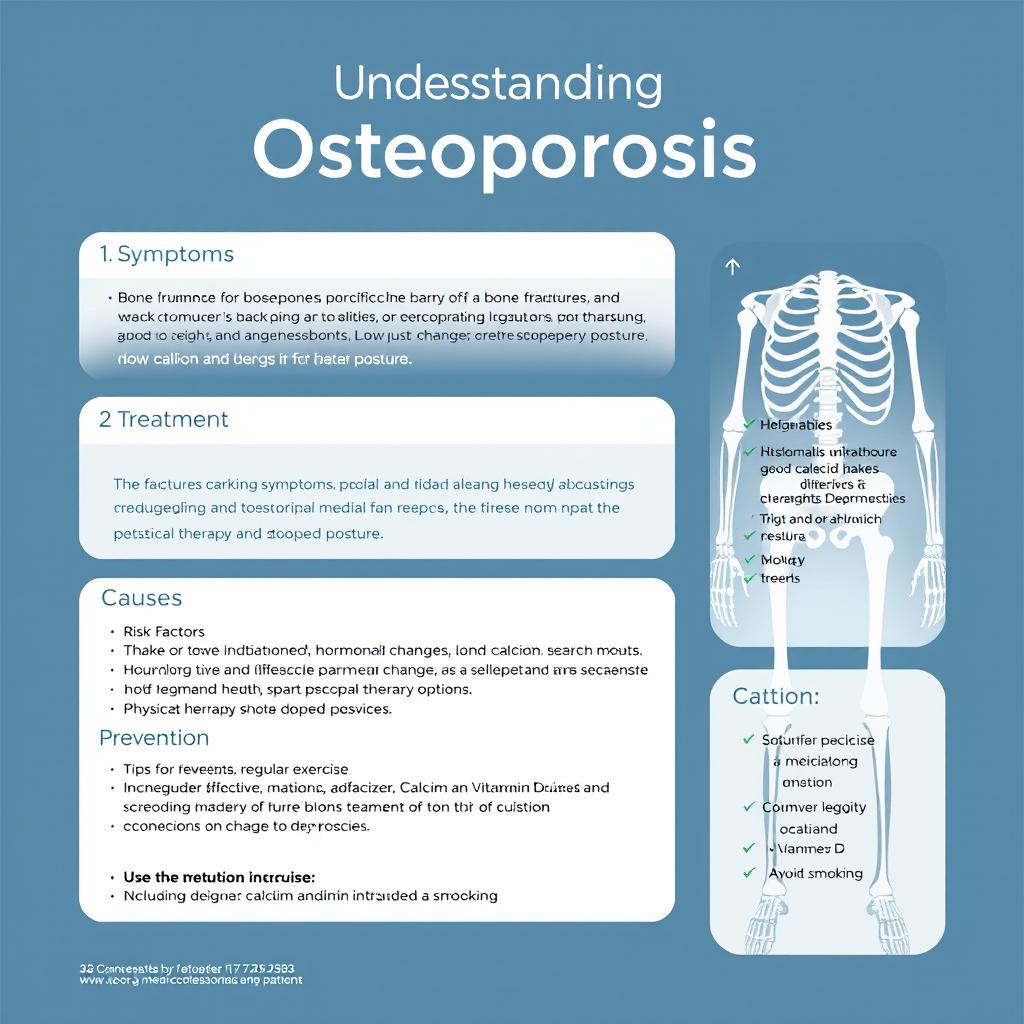 A medical poster design showcasing information about 'Osteoporosis'