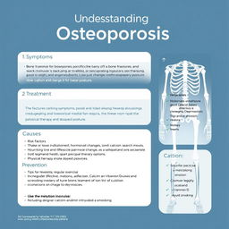 A medical poster design showcasing information about 'Osteoporosis'