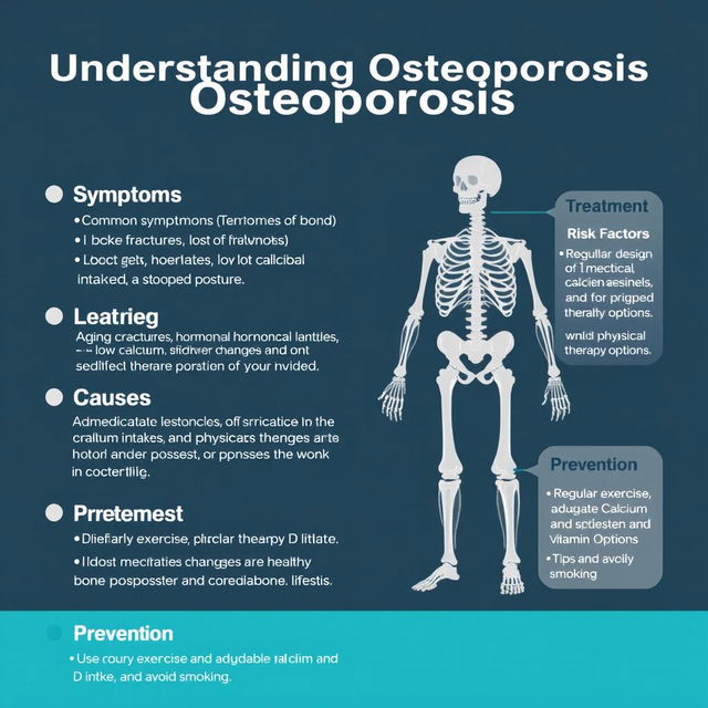 A medical poster design showcasing information about 'Osteoporosis'