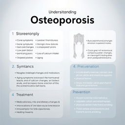 A medical poster design showcasing information about 'Osteoporosis'