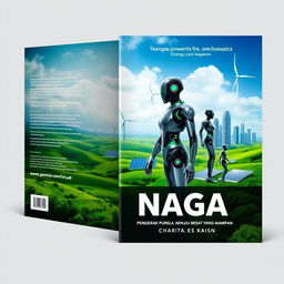 A futuristic book cover design for the topic 'Tenaga: Penggerak Perubahan Menuju Masa Depan yang Mampan'