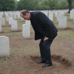 A poignant scene of the man walking away from the grave, shoulders hunched and tears flowing down his face, returning to the remnants of his home in the disaster-stricken city