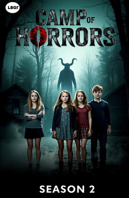A thrilling and suspenseful cover for the TV series "Camp of Horrors" Season 2
