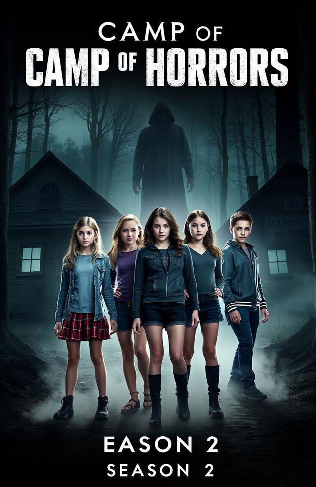 A thrilling and suspenseful cover for the TV series "Camp of Horrors" Season 2