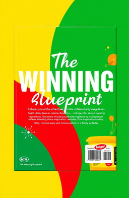 A vibrant book back cover featuring elements inspired by the colors of Indomie, MTN, and Maggi