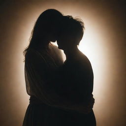 An emotional scene in the ethereal afterlife. The son is hugging his mother, tears streaming down his face. Their silhouette against the ethereal light portrays an intimate and comforting reconnection