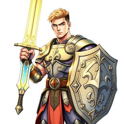 An illustration of a handsome human paladin inspired by Dungeons & Dragons, depicted in a detailed drawing style