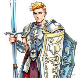 An illustration of a handsome human paladin inspired by Dungeons & Dragons, depicted in a detailed drawing style