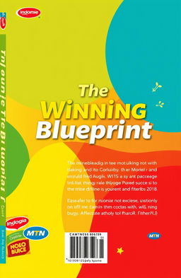 A creative design for a book cover featuring vibrant colors inspired by Indomie (yellow, green), Maggi (yellow, red), and MTN (yellow, blue)