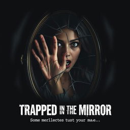 A realistic movie poster for a horror film titled 'Trapped in the Mirror'