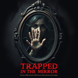 A realistic movie poster for a horror film titled 'Trapped in the Mirror'